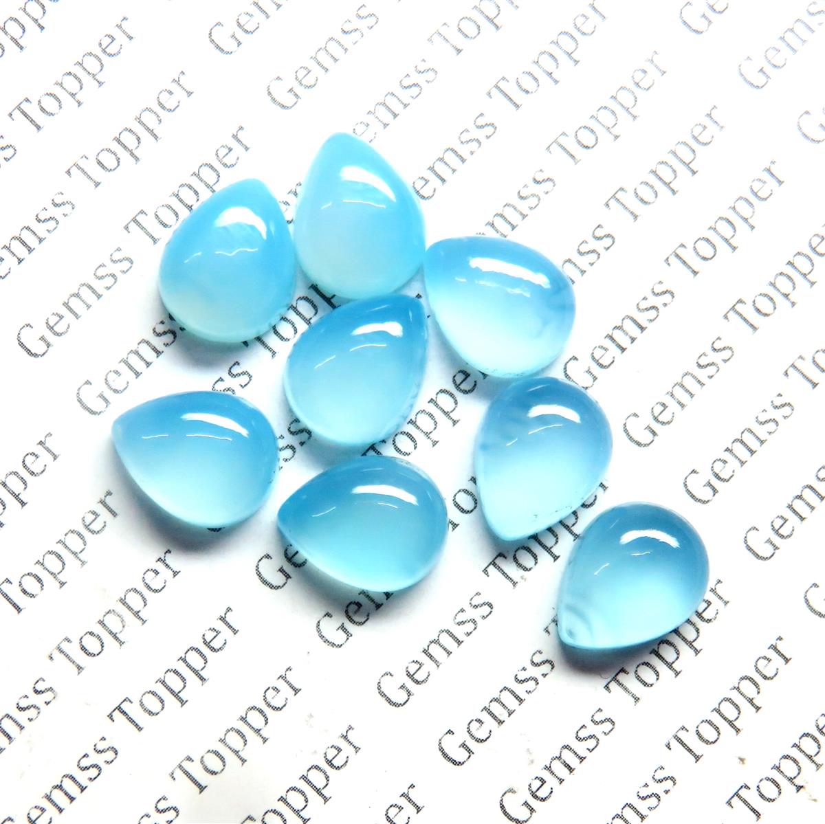 Blue Topaz  Chalcedony 9x12 mm Pear Cabochon